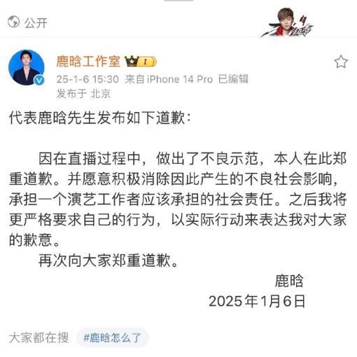 鹿晗多平台被禁止关注原因曝光都是喝酒惹得祸工作室已道歉(图3)