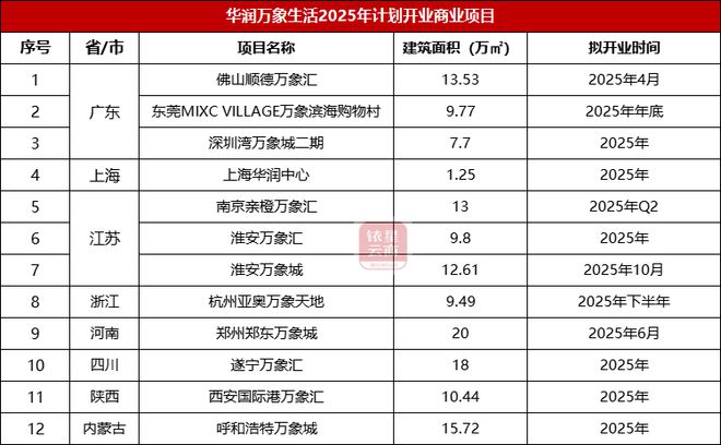 华润、龙湖、新城19家商业企业2025年开业计划曝光(图5)